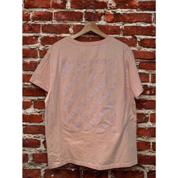 Off-White c/o Virgil Abloh x Kith 2017 Pink Main Label Tee Shirt Sz. M Authentic